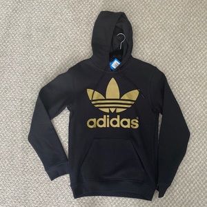 NWT Adidas black/gold hoodie small. Unisex